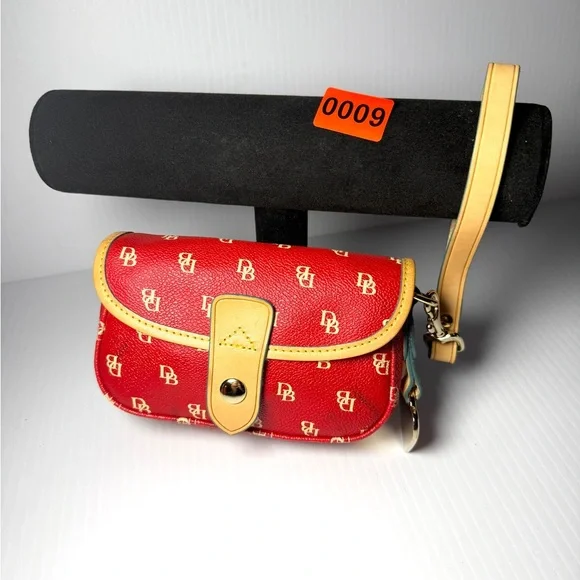 Dooney & Bourke Red and Tan Logo Wristlet - Picture 9 of 9